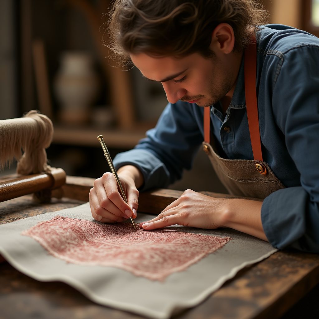 Artigiano al lavoro su un telaio